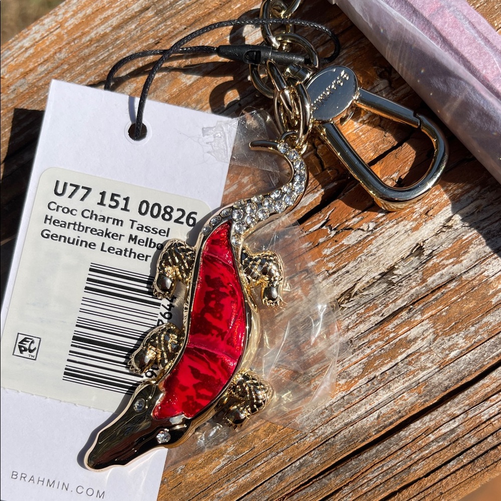 Brahmin Croc Charm Tassel in heartbreaker red HTF PIECE - Picture 2 of 5